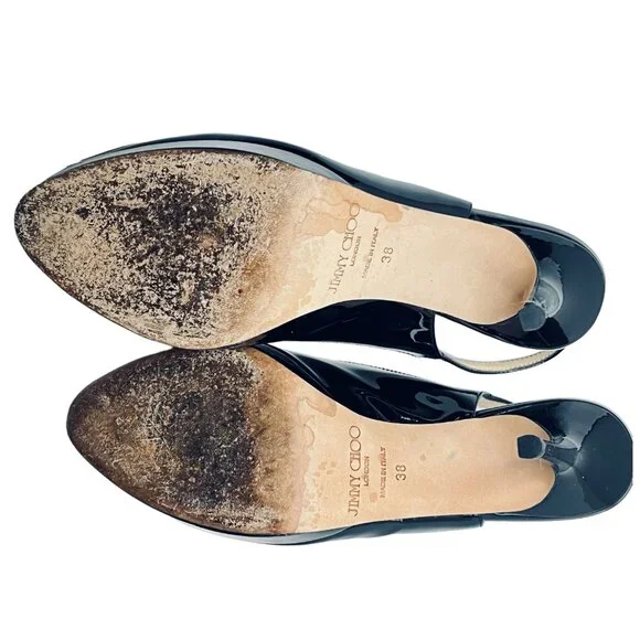 JIMMY CHOO Nova Patent Peep Toe Slingback 100mm Platform Sandal Pumps + Box - Picture 6 of 16